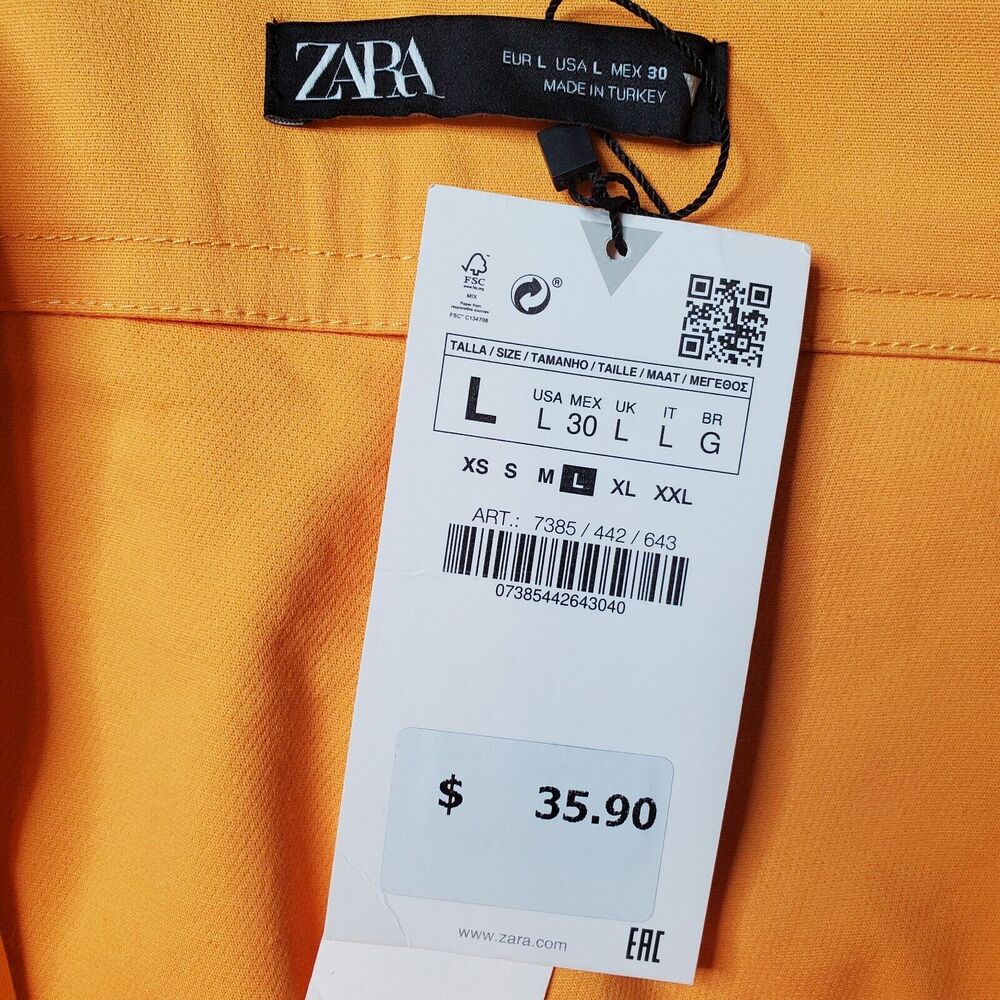 Zara Women's Size L NWT Crop Flare Trouser Pants Cotton Blend Gold - Picture 7 of 8